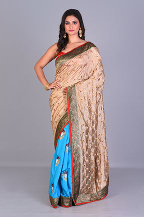 Blue & Beige Half & Half Silk Saree - Keya Seth Exclusive