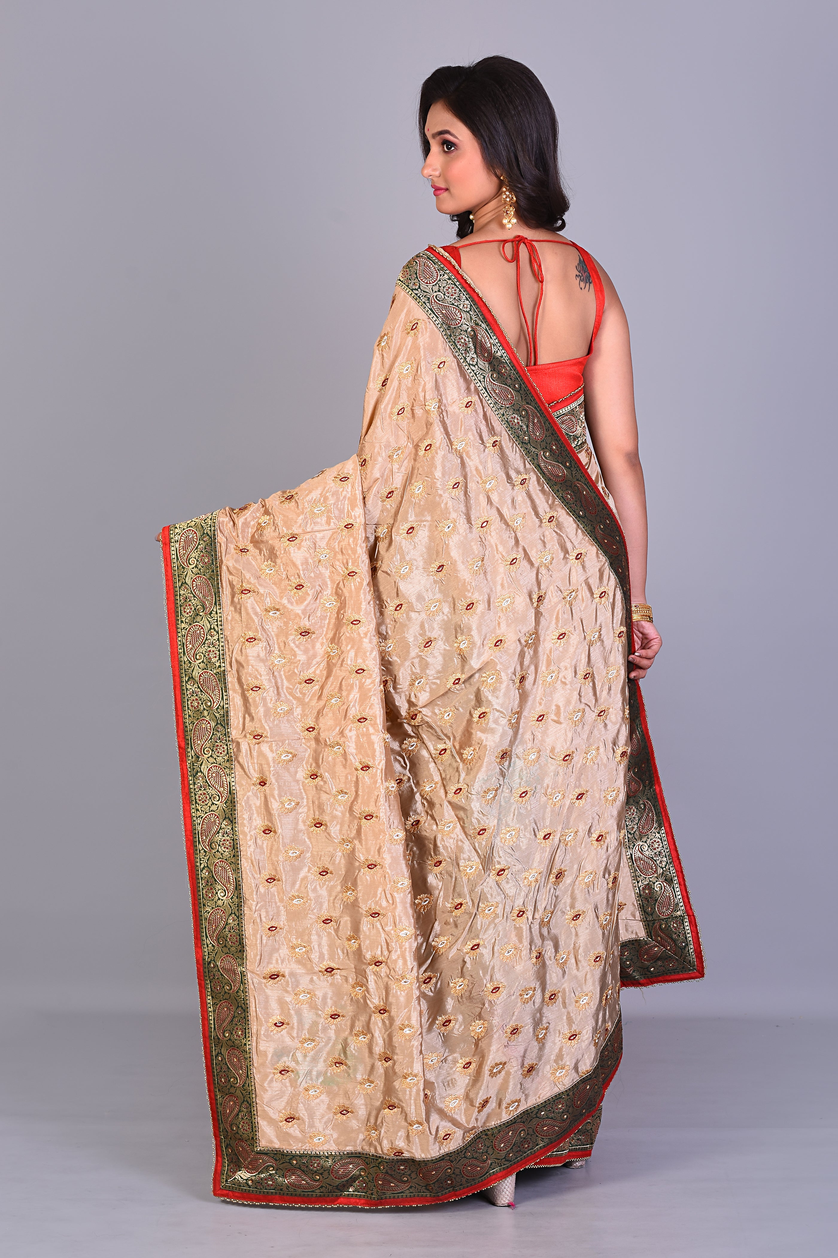 Blue & Beige Half & Half Silk Saree - Keya Seth Exclusive