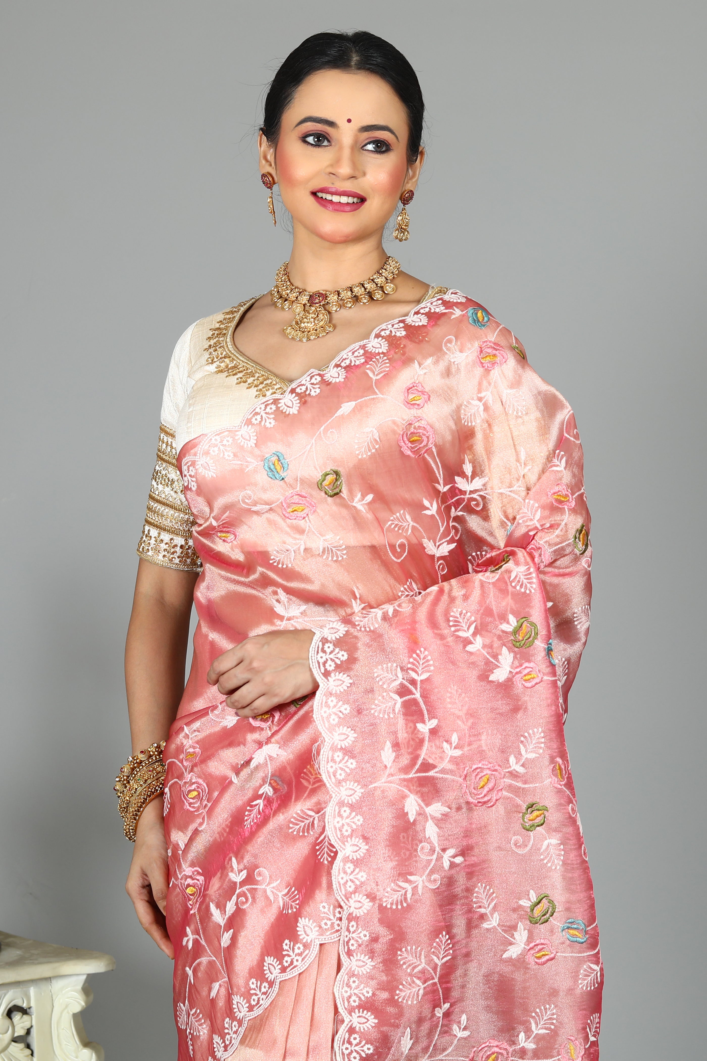 Pink Blended Organza Saree