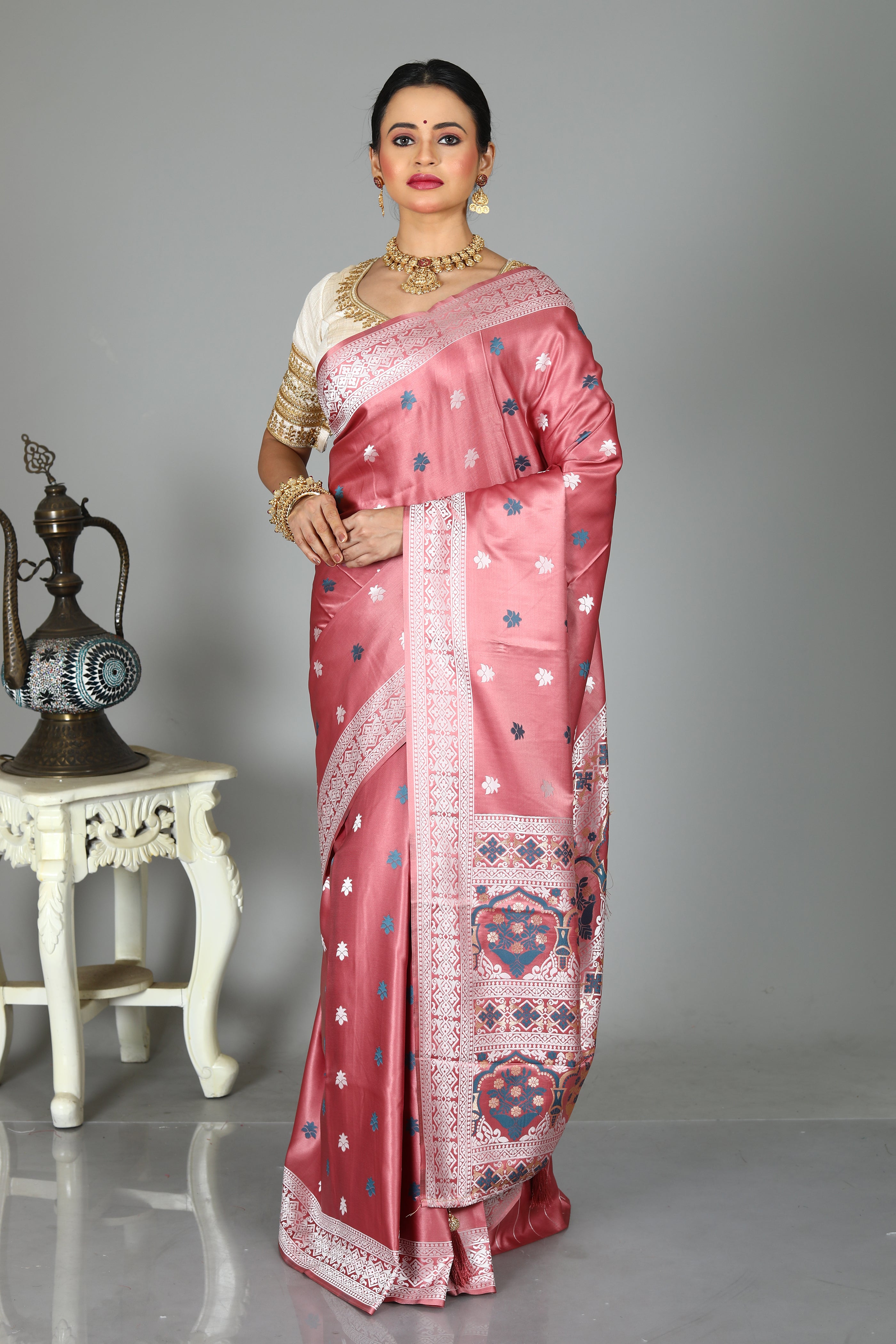 Pink Blended Satin Silk Saree