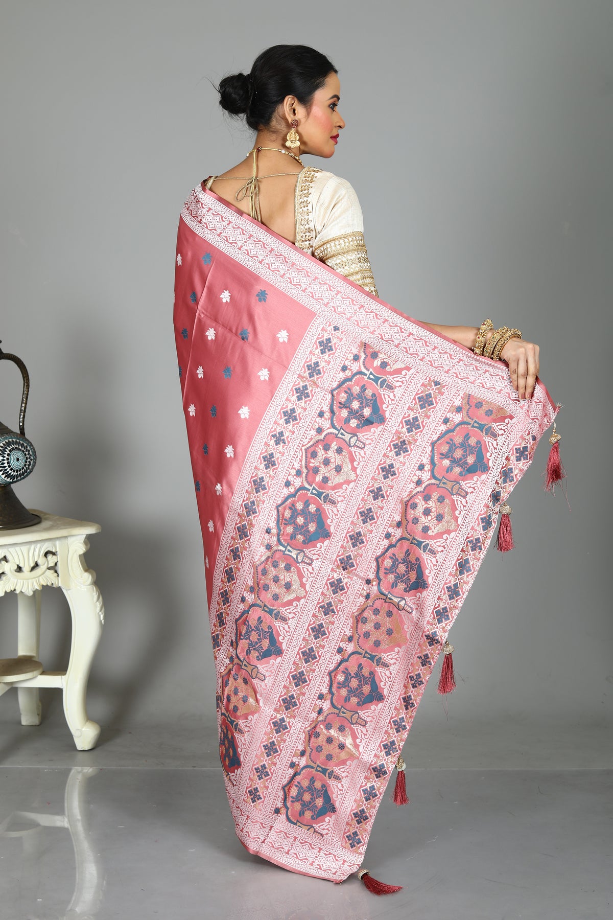 Pink Blended Satin Silk Saree