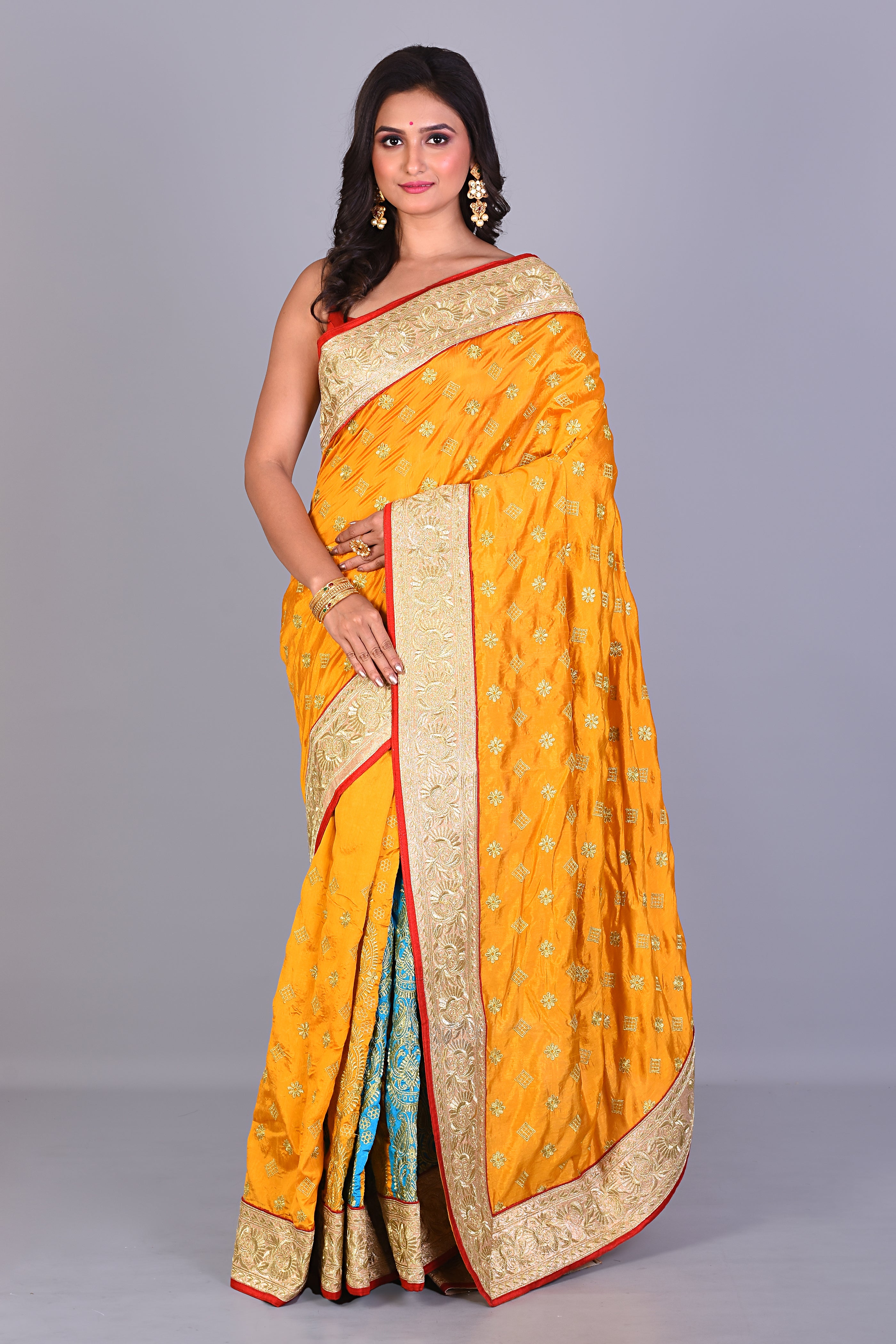 Yellow & Blue Patli Pallu Silk Saree - Keya Seth Exclusive