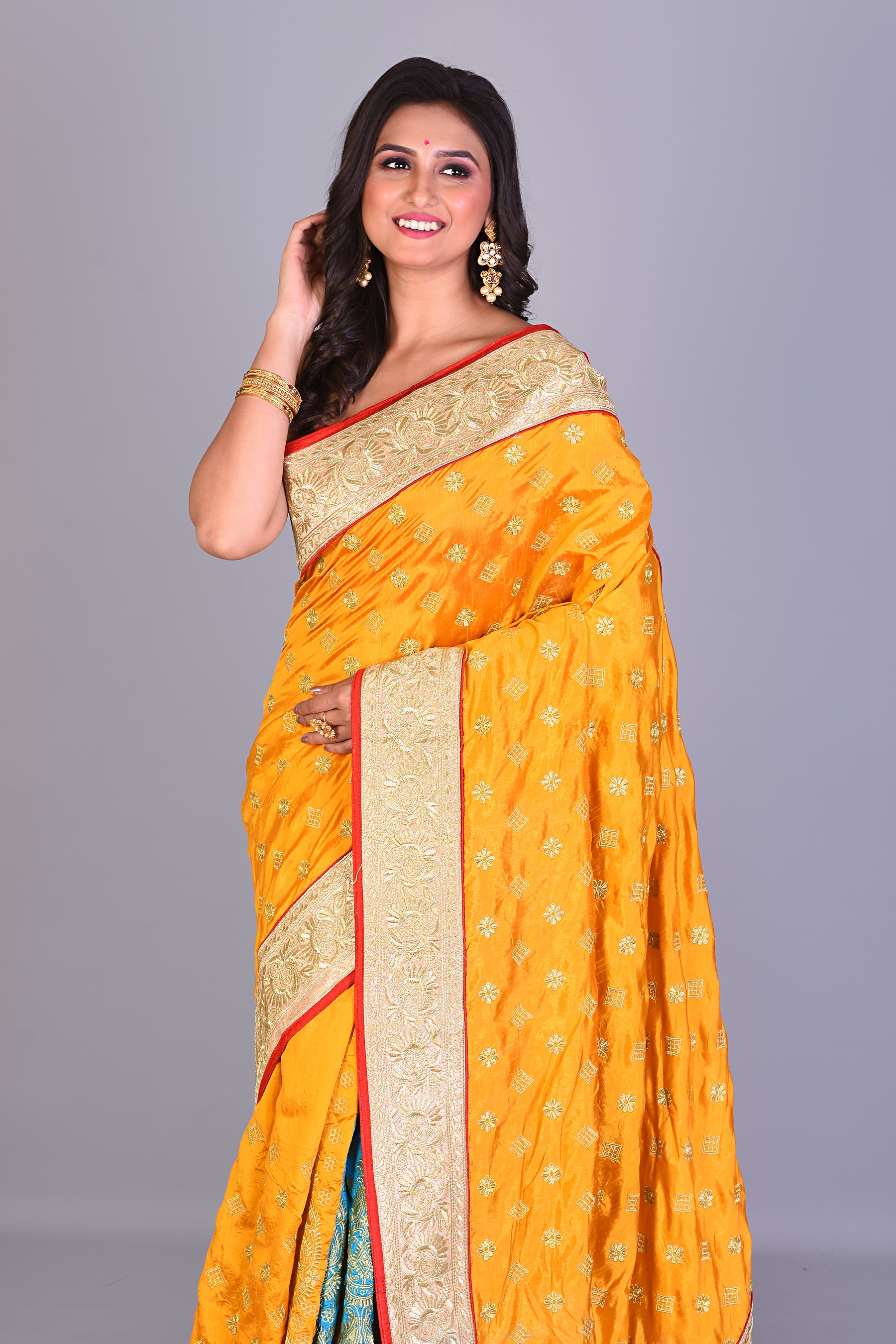 Yellow & Blue Patli Pallu Silk Saree - Keya Seth Exclusive