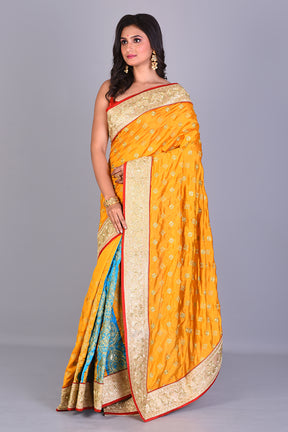 Yellow & Blue Patli Pallu Silk Saree - Keya Seth Exclusive