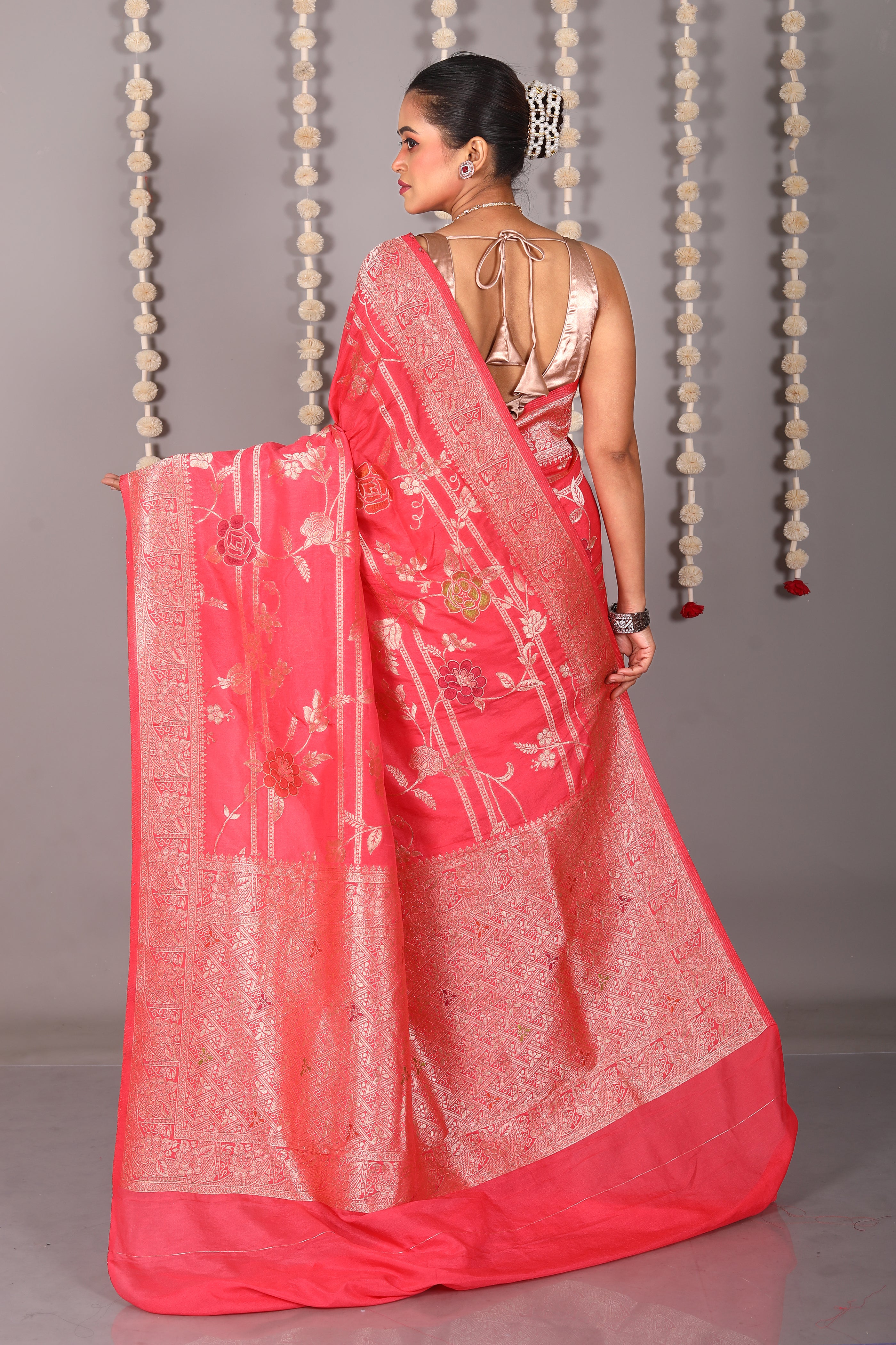 Red Blended Khaddi Saree - Keya Seth Exclusive