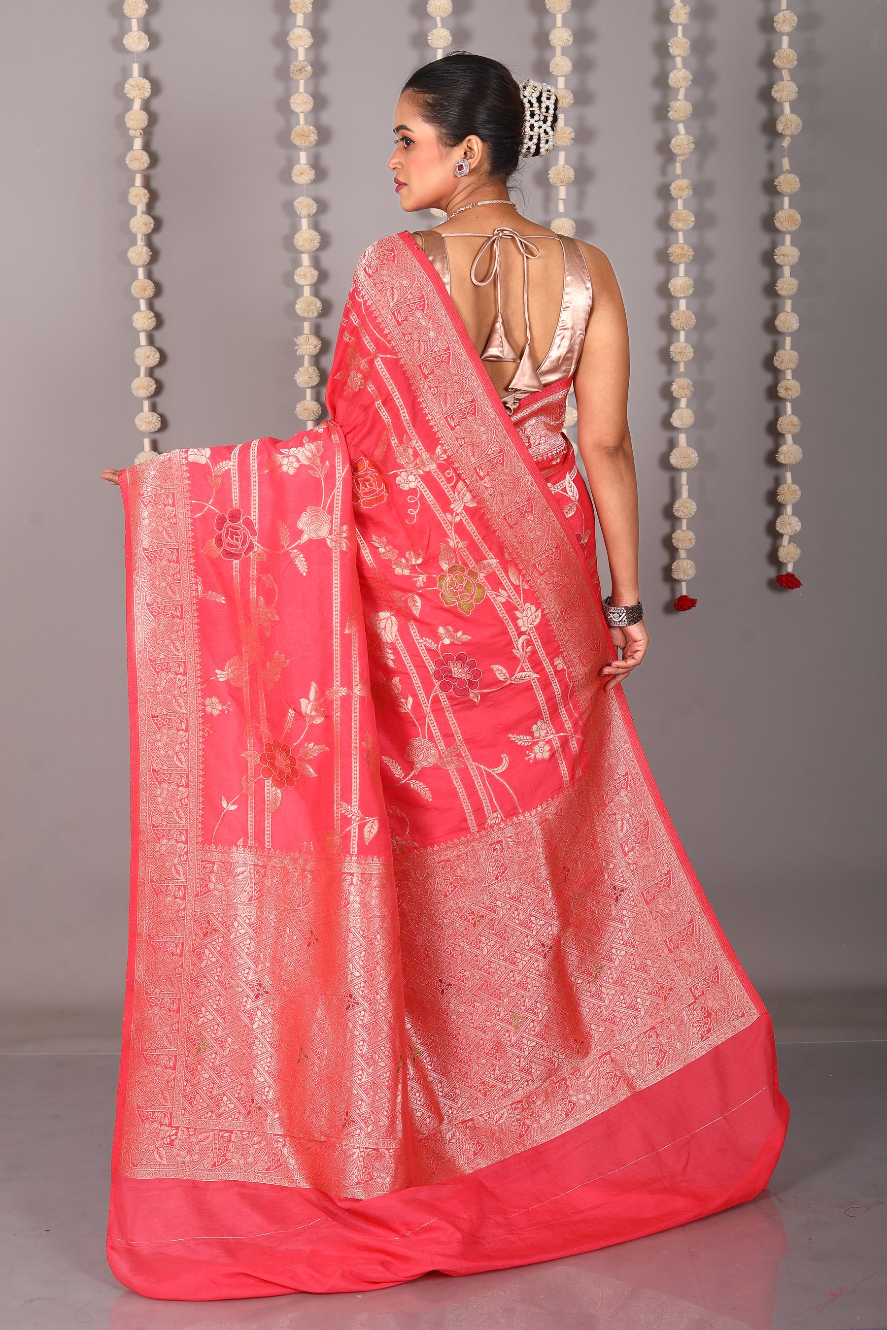 Red Blended Khaddi Saree - Keya Seth Exclusive