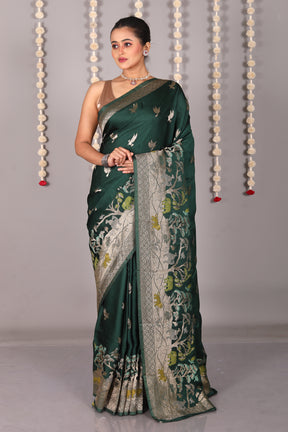 Bottle Green Blended Satin Silk Saree - Keya Seth Exclusive