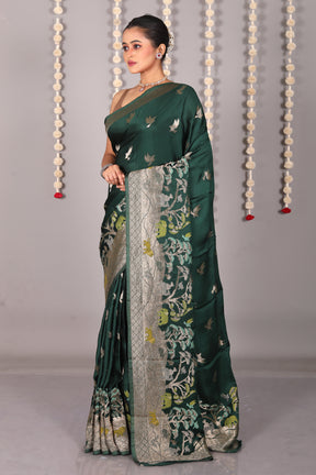 Bottle Green Blended Satin Silk Saree - Keya Seth Exclusive