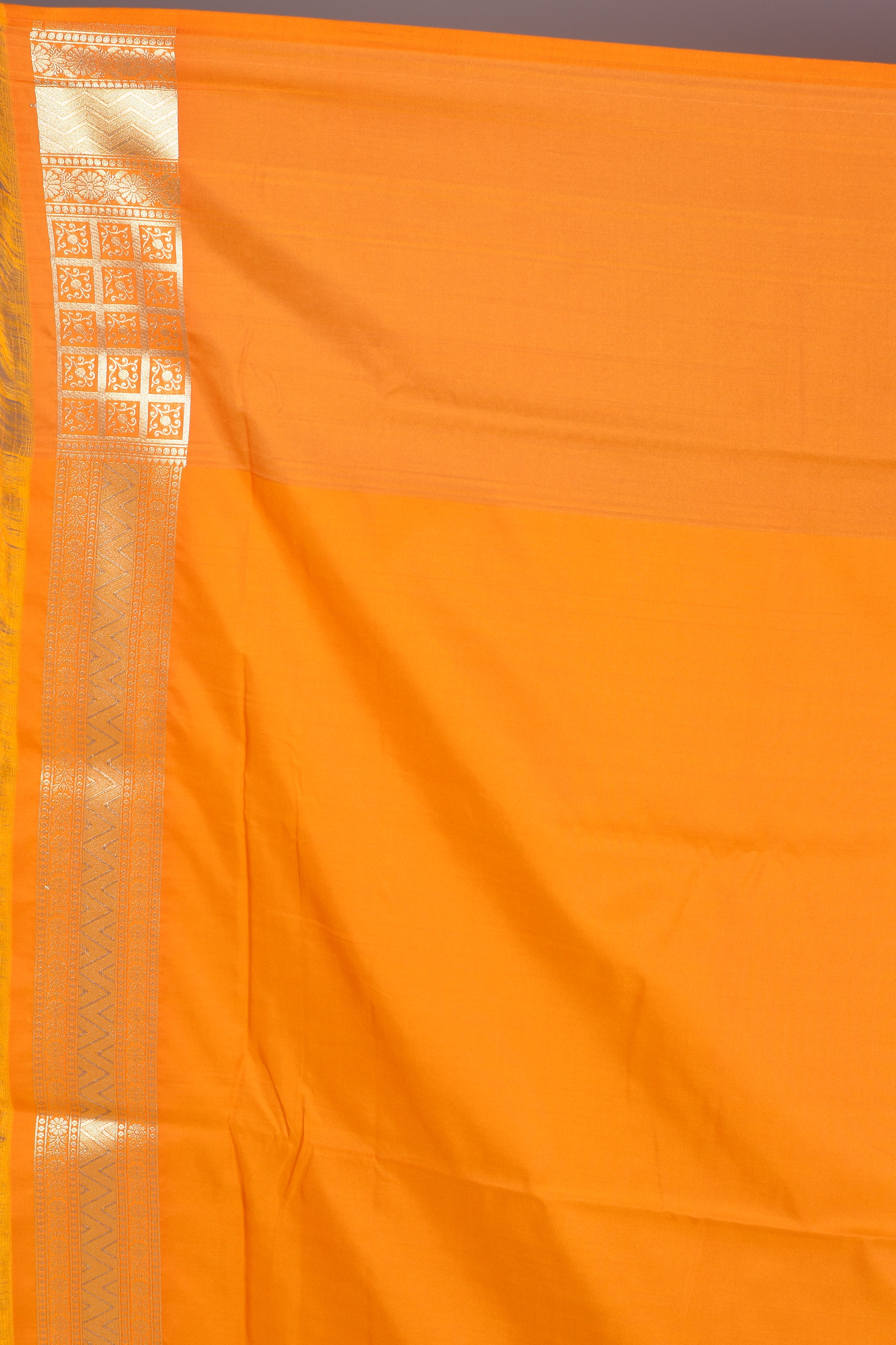 Orange Single Katan Silk Saree with Yellow Borders - Keya Seth Exclusive