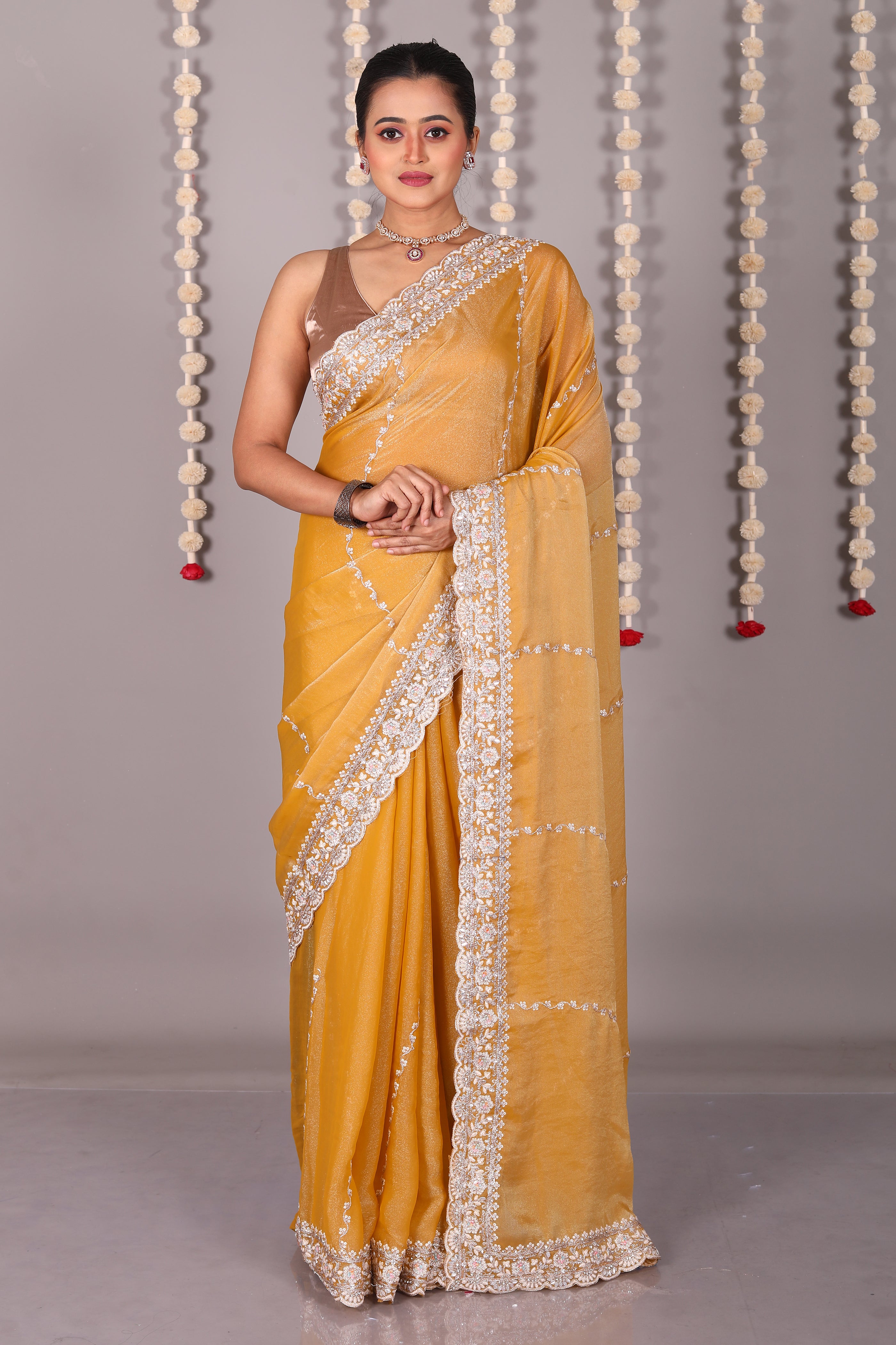 Mustard Blended Organza Saree - Keya Seth Exclusive