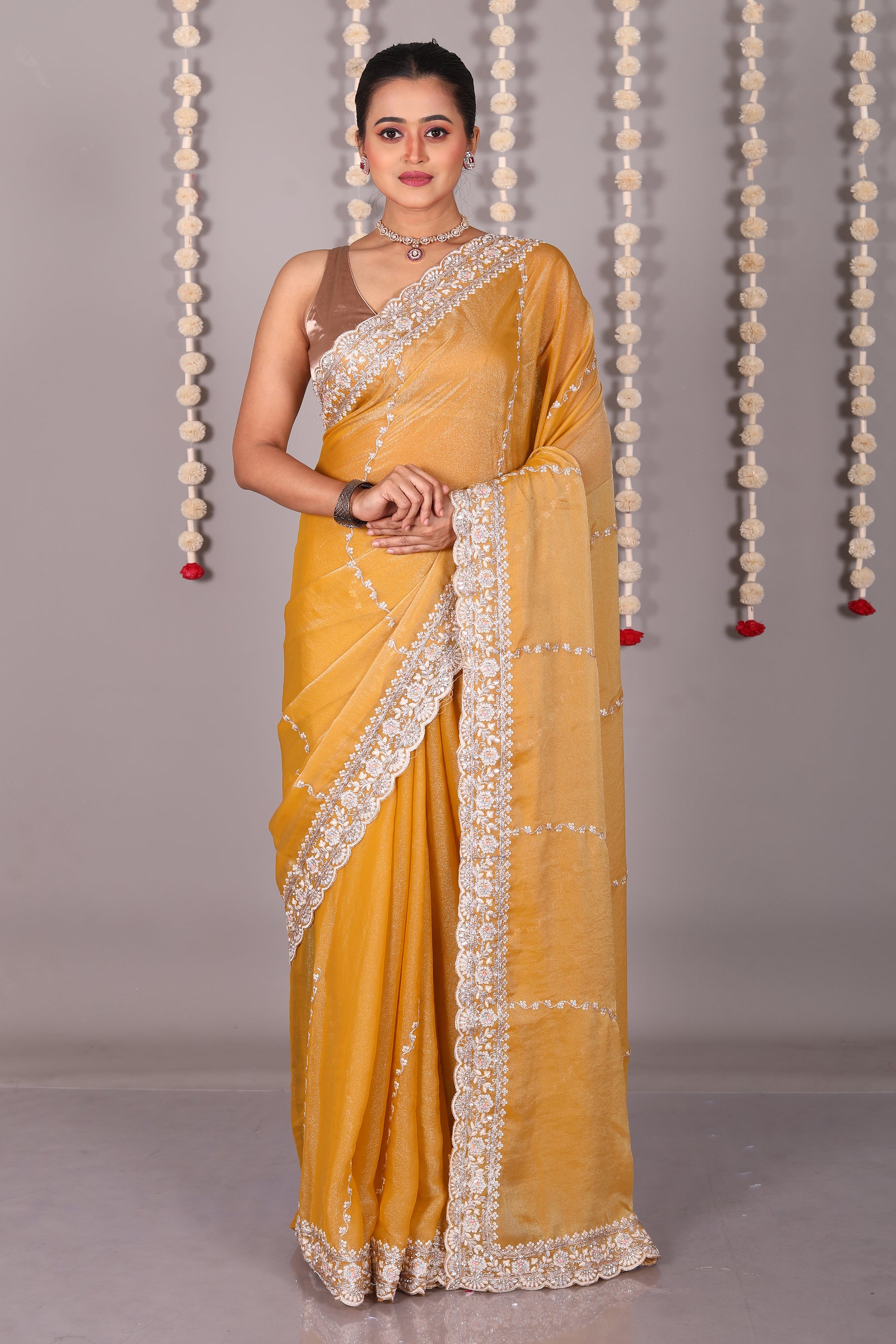 Mustard Blended Organza Saree - Keya Seth Exclusive