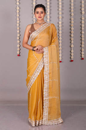 Mustard Blended Organza Saree - Keya Seth Exclusive