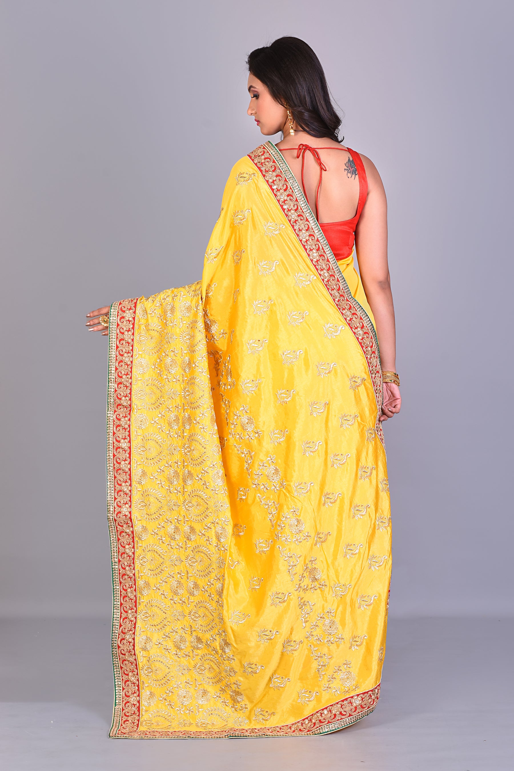 Fancy Yellow Silk Saree with Threadwork - Keya Seth Exclusive