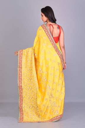 Fancy Yellow Silk Saree with Threadwork - Keya Seth Exclusive