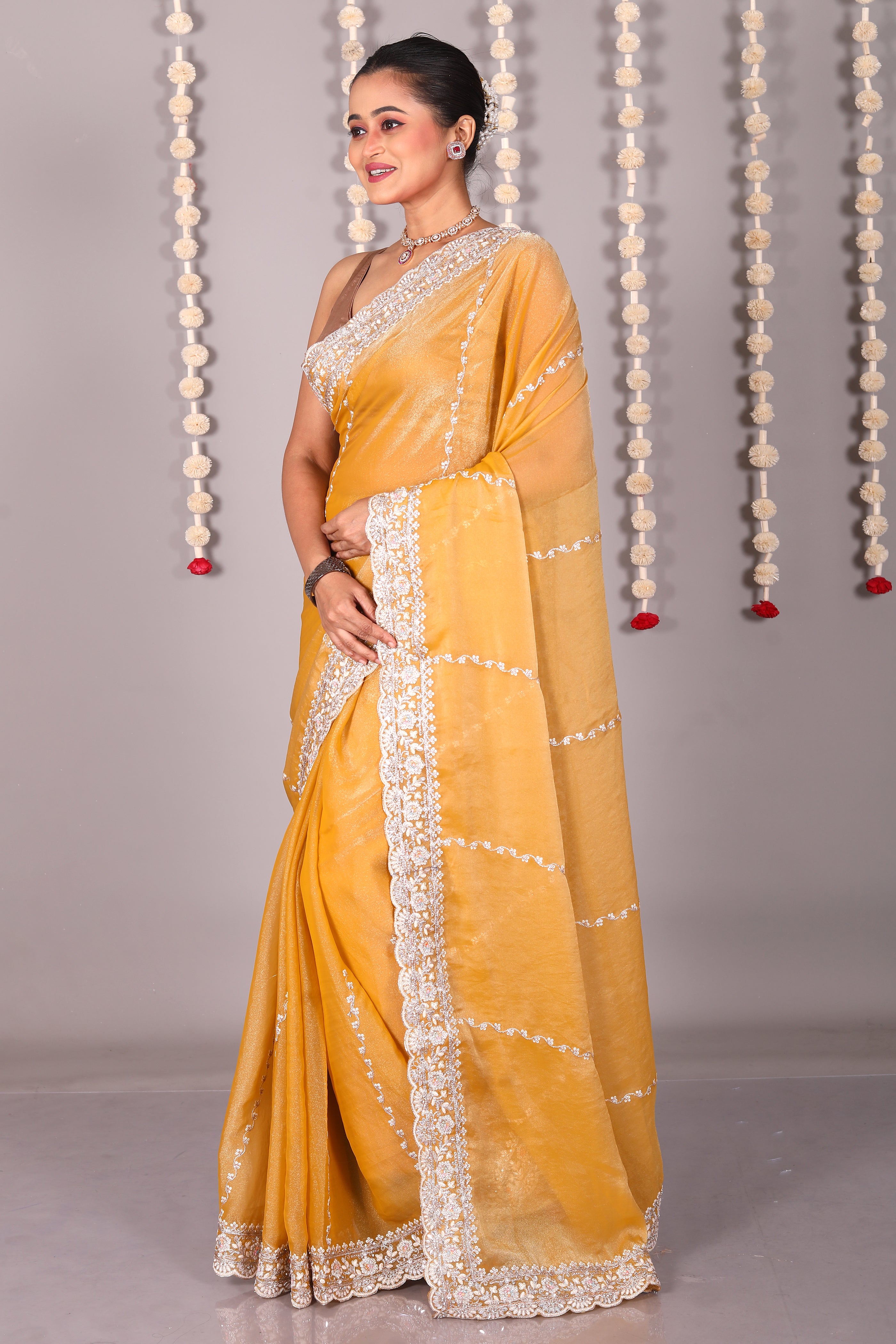 Mustard Blended Organza Saree - Keya Seth Exclusive