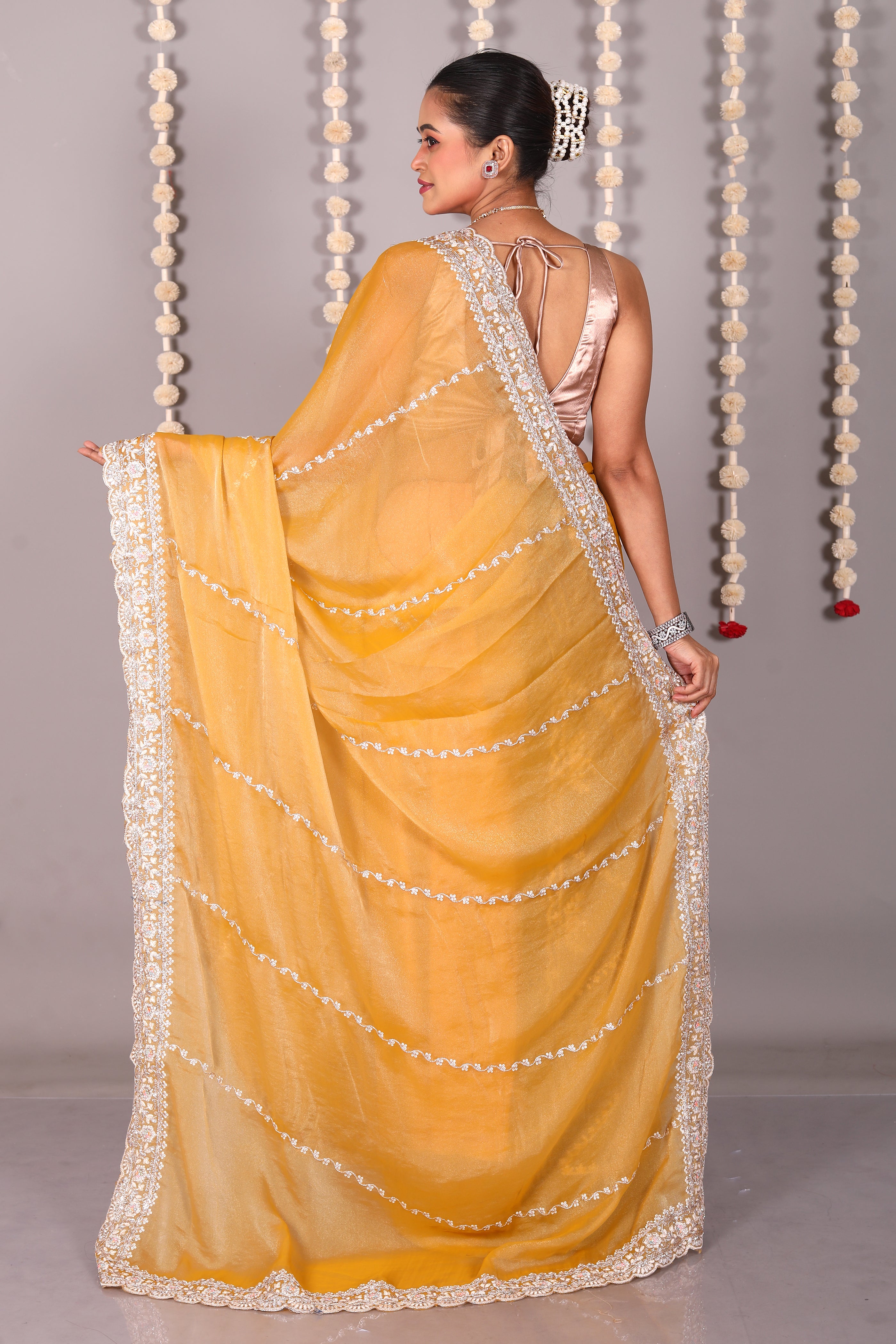 Mustard Blended Organza Saree - Keya Seth Exclusive