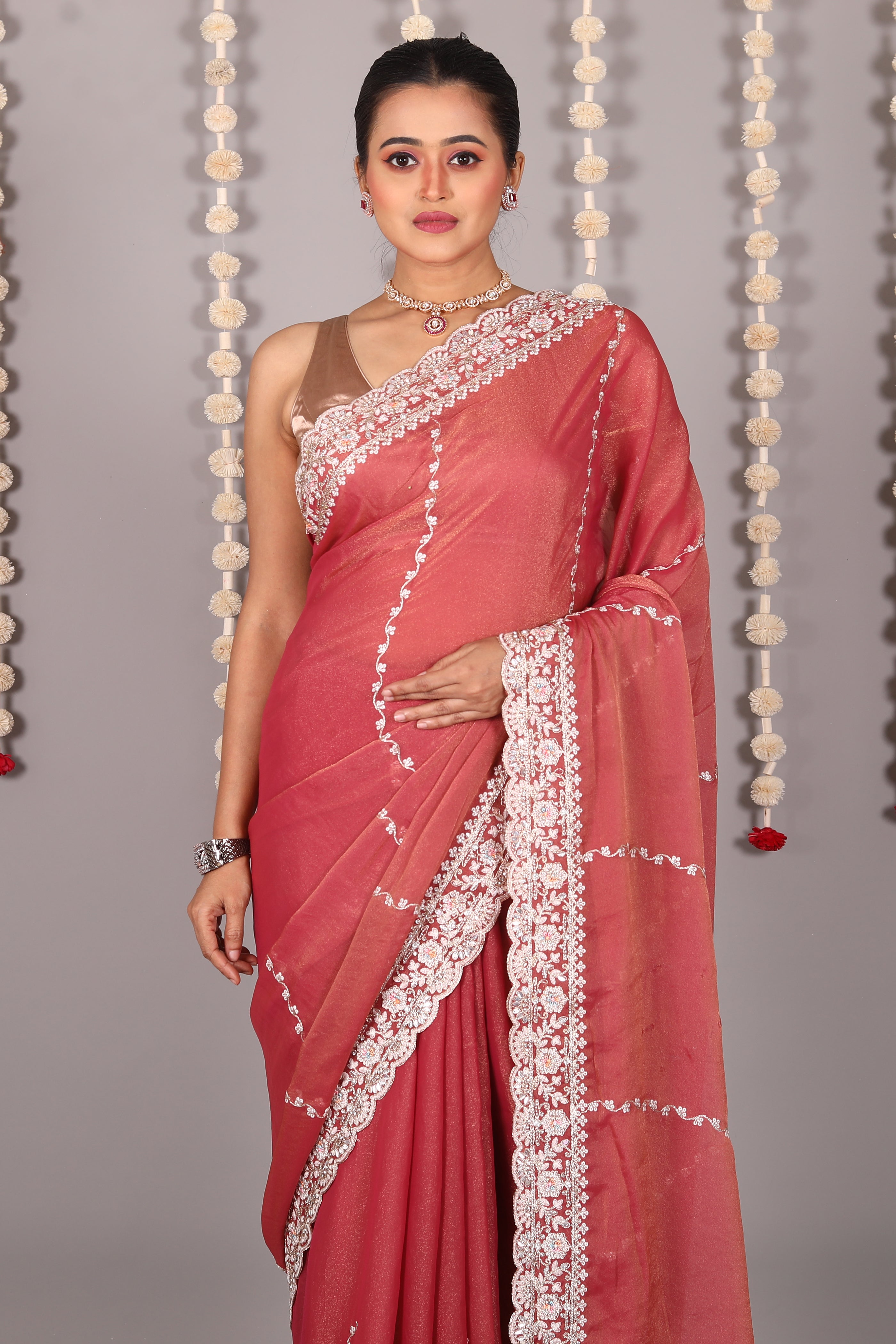 Pink Blended Organza Saree - Keya Seth Exclusive