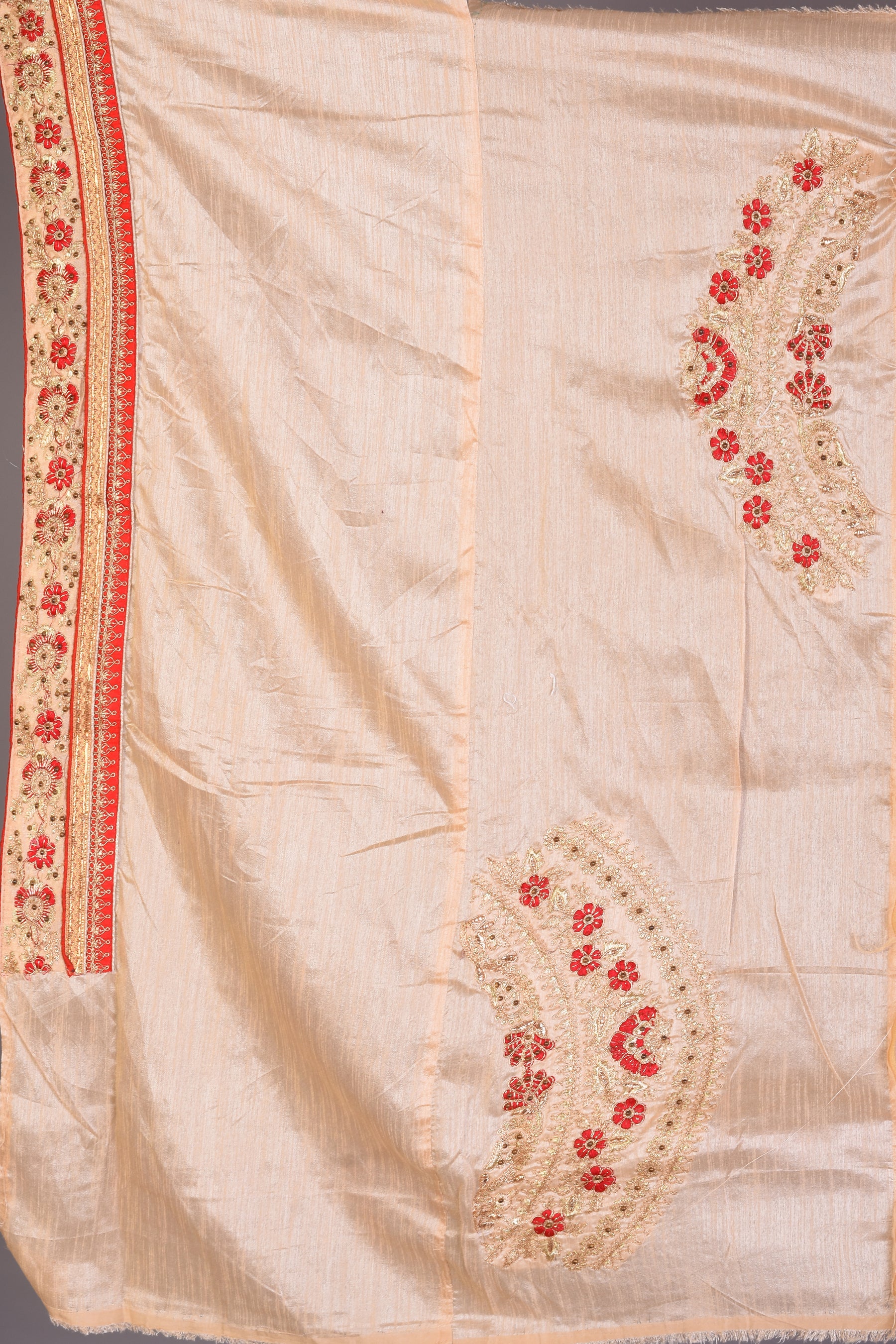 Fancy Beige Silk Saree with Threadwork - Keya Seth Exclusive