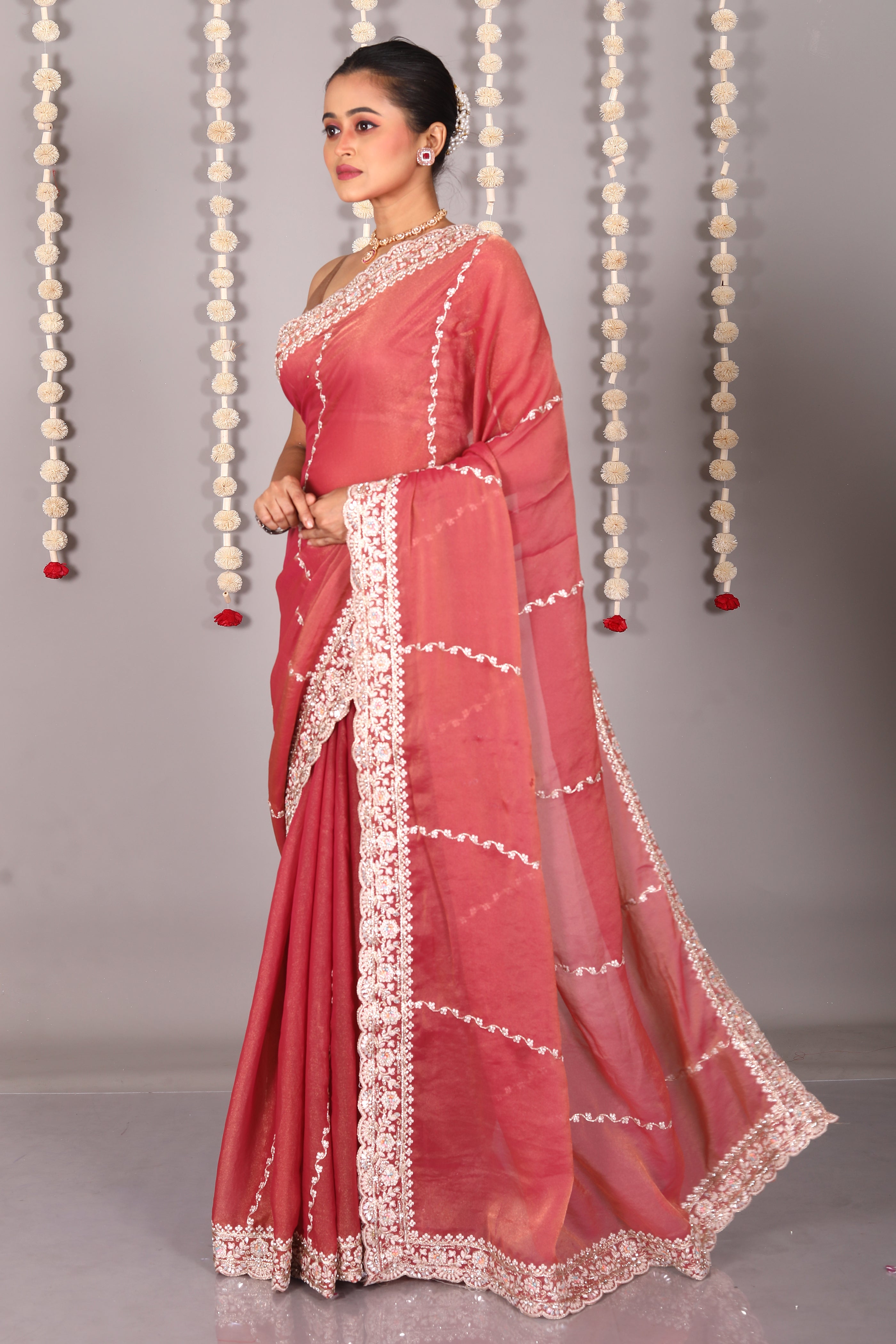 Pink Blended Organza Saree - Keya Seth Exclusive