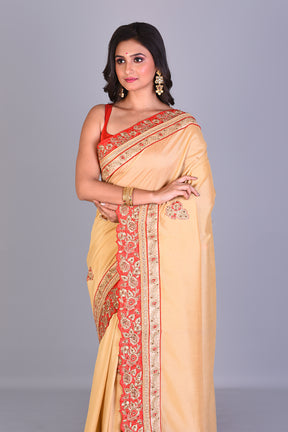 Fancy Beige Silk Saree with Threadwork - Keya Seth Exclusive