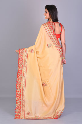 Fancy Beige Silk Saree with Threadwork - Keya Seth Exclusive