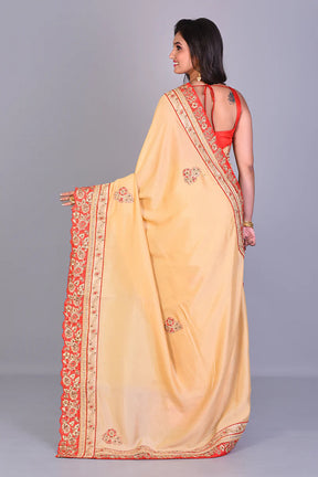 Fancy Beige Silk Saree with Threadwork - Keya Seth Exclusive