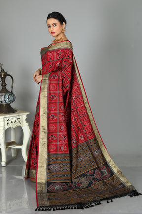 Red Blended Ikkat Silk Saree