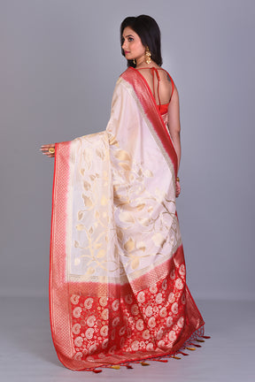 White Dola Silk Saree with Red Borders - Keya Seth Exclusive