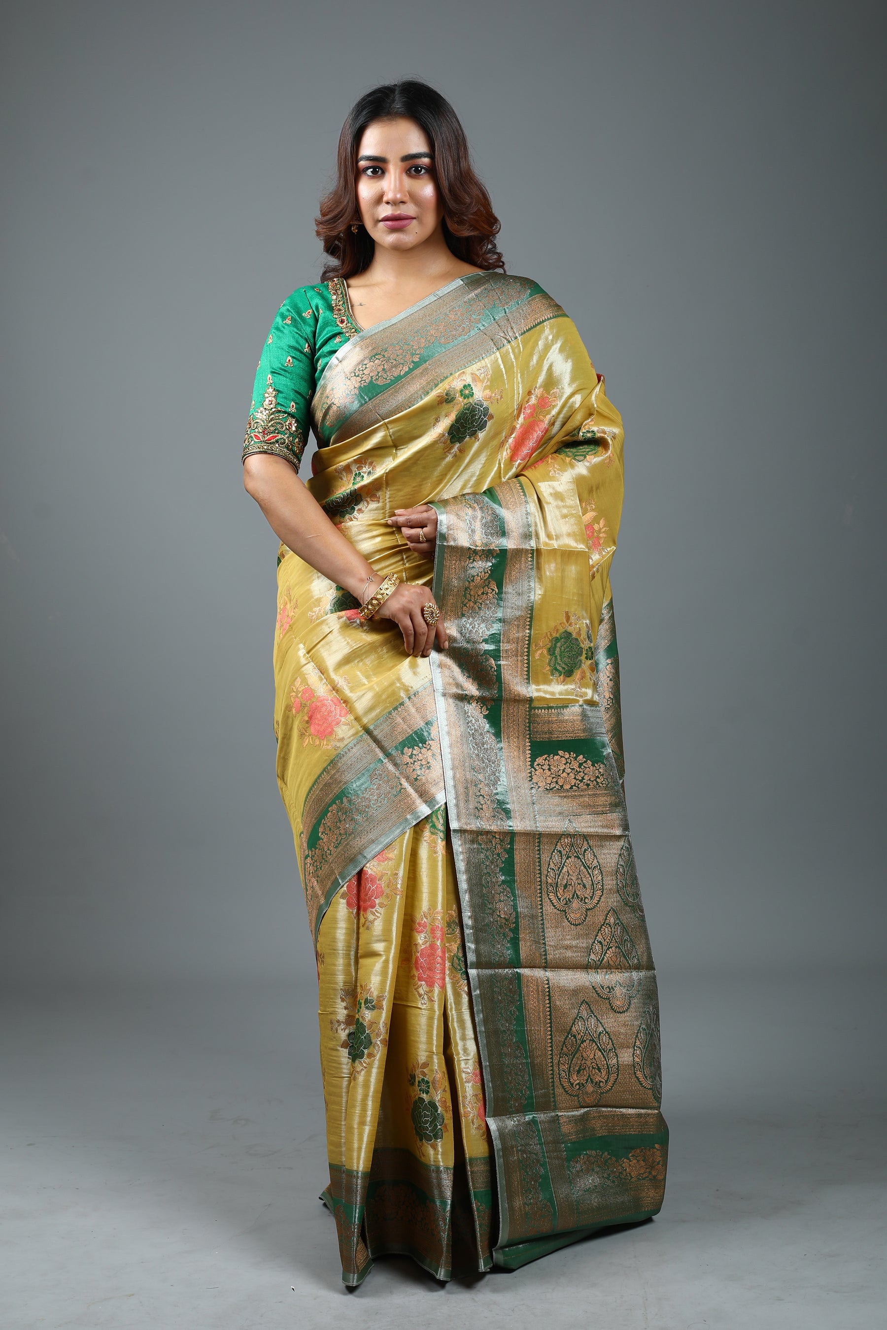Golden Blended Tissue Kanjivaram Saree