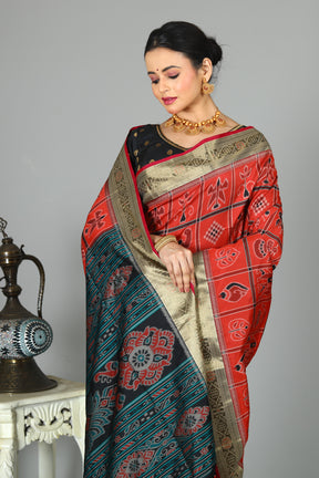 Red Blended Ikkat Silk Saree