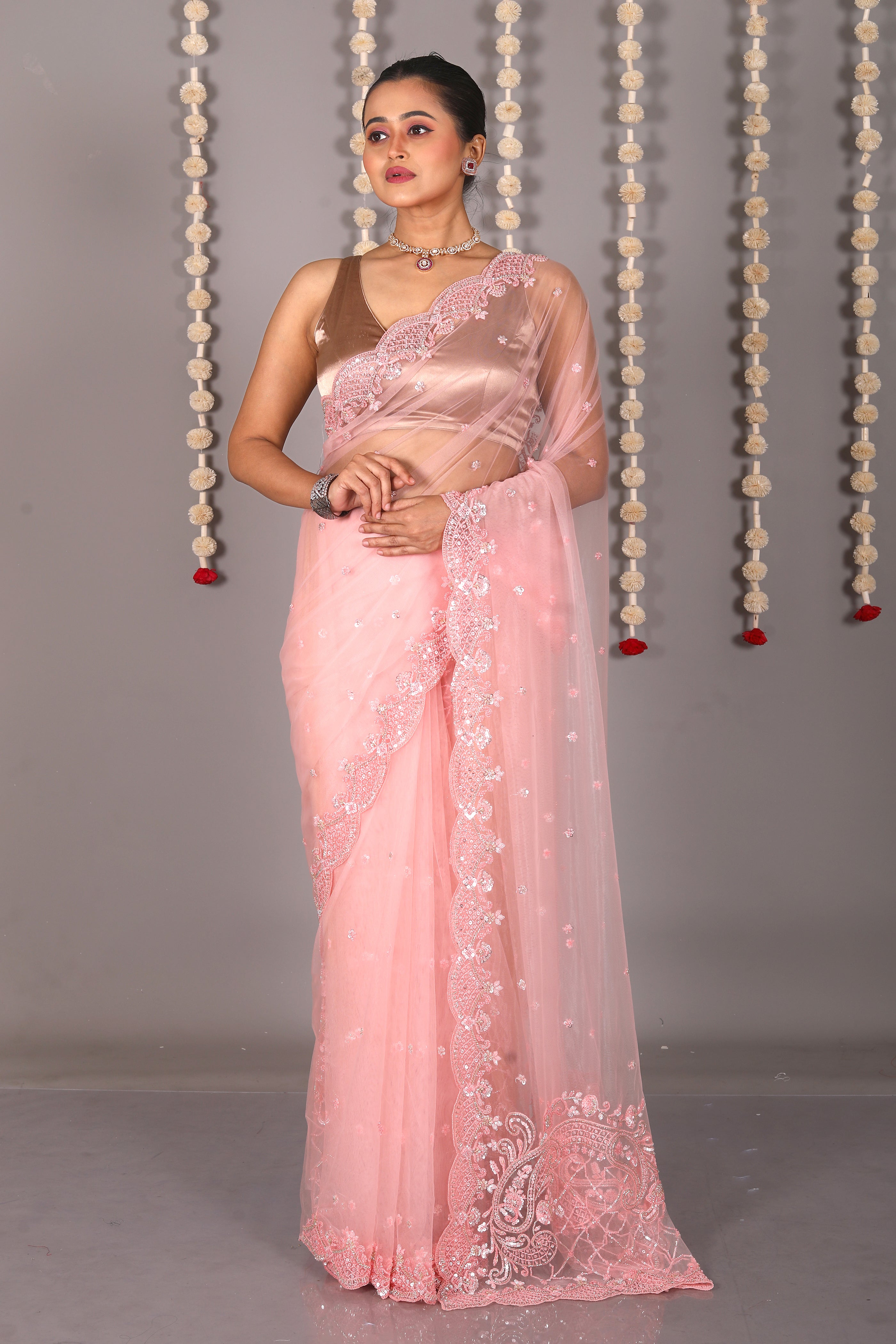Peach Pure Jimmy Choo Saree - Keya Seth Exclusive