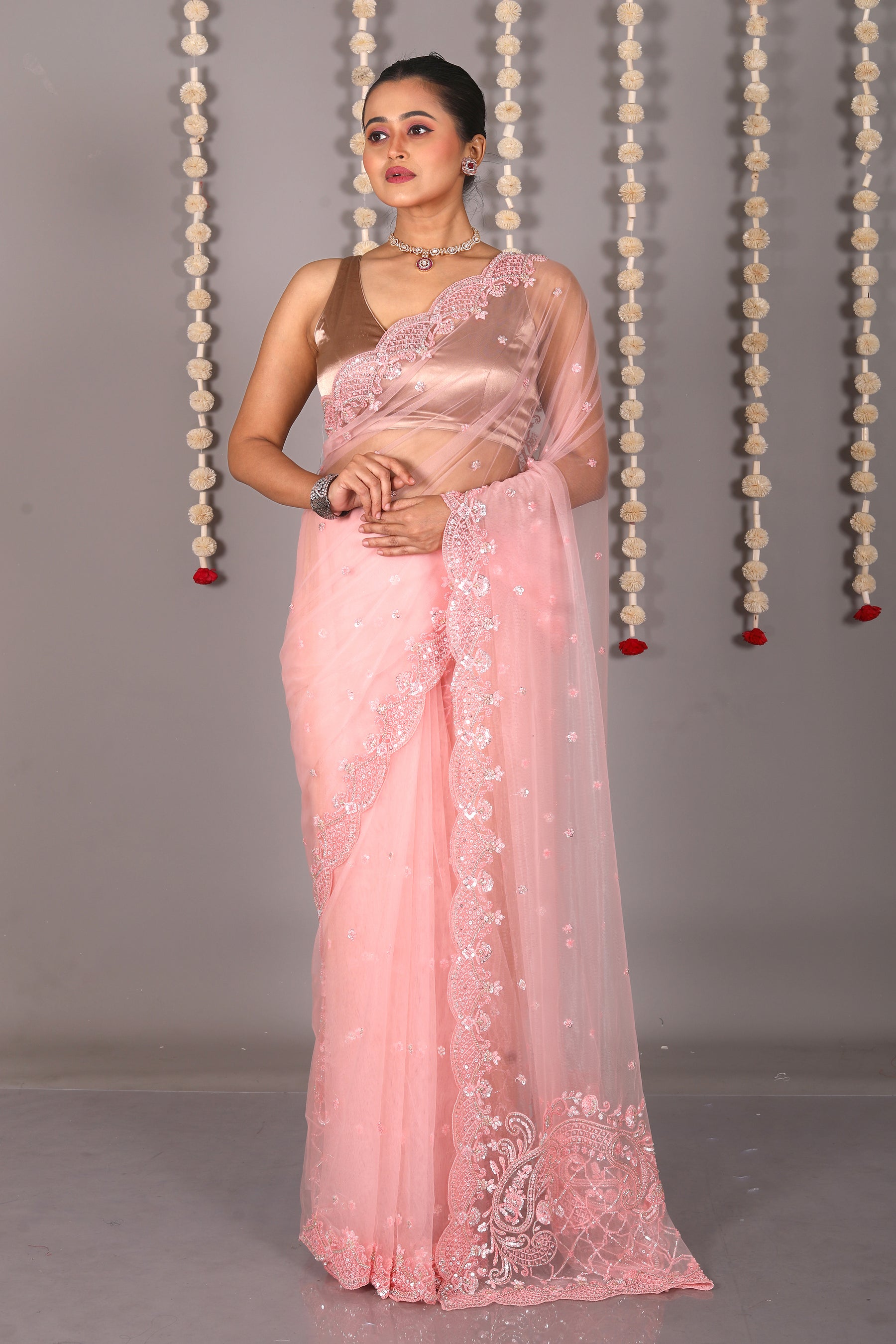Peach Pure Jimmy Choo Saree - Keya Seth Exclusive