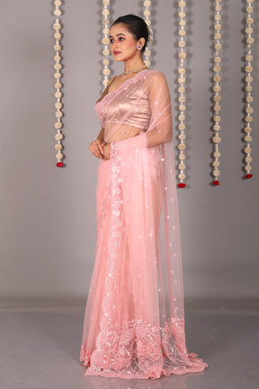 Peach Pure Jimmy Choo Saree - Keya Seth Exclusive