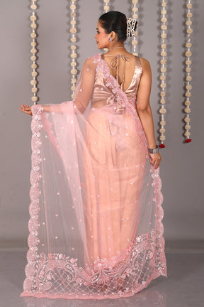 Peach Pure Jimmy Choo Saree - Keya Seth Exclusive