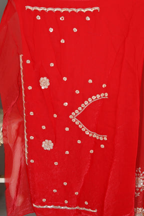 Red Blended Georgette Saree