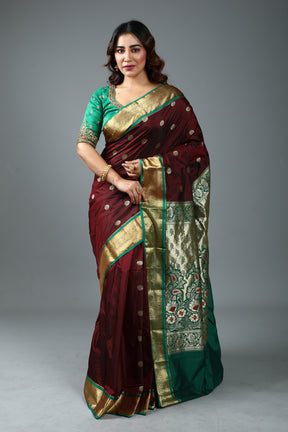Wine Blended Kanjivaram Silk Saree