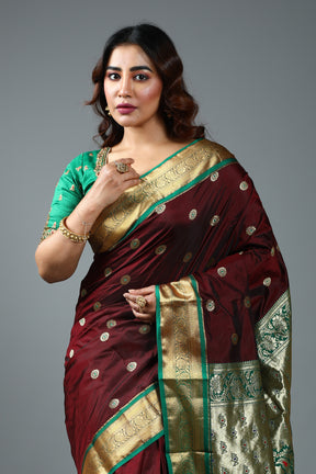Wine Blended Kanjivaram Silk Saree