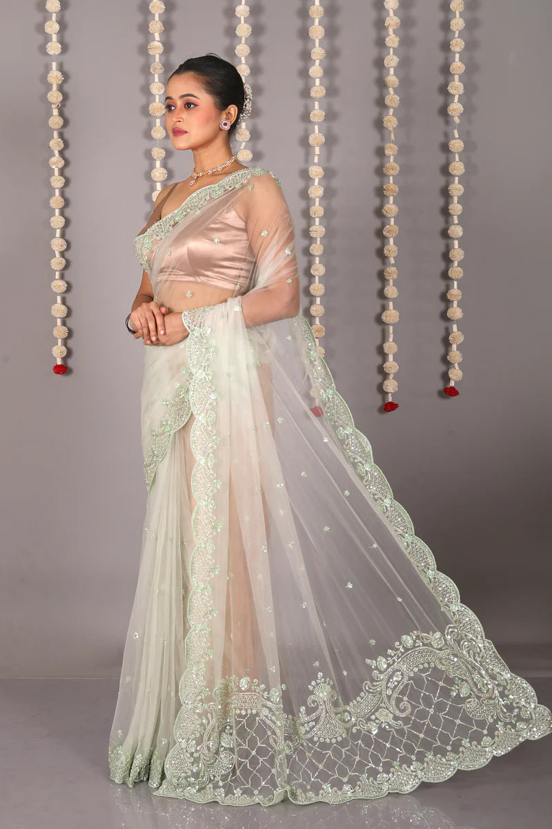 Green Pure Jimmy Choo Saree - Keya Seth Exclusive