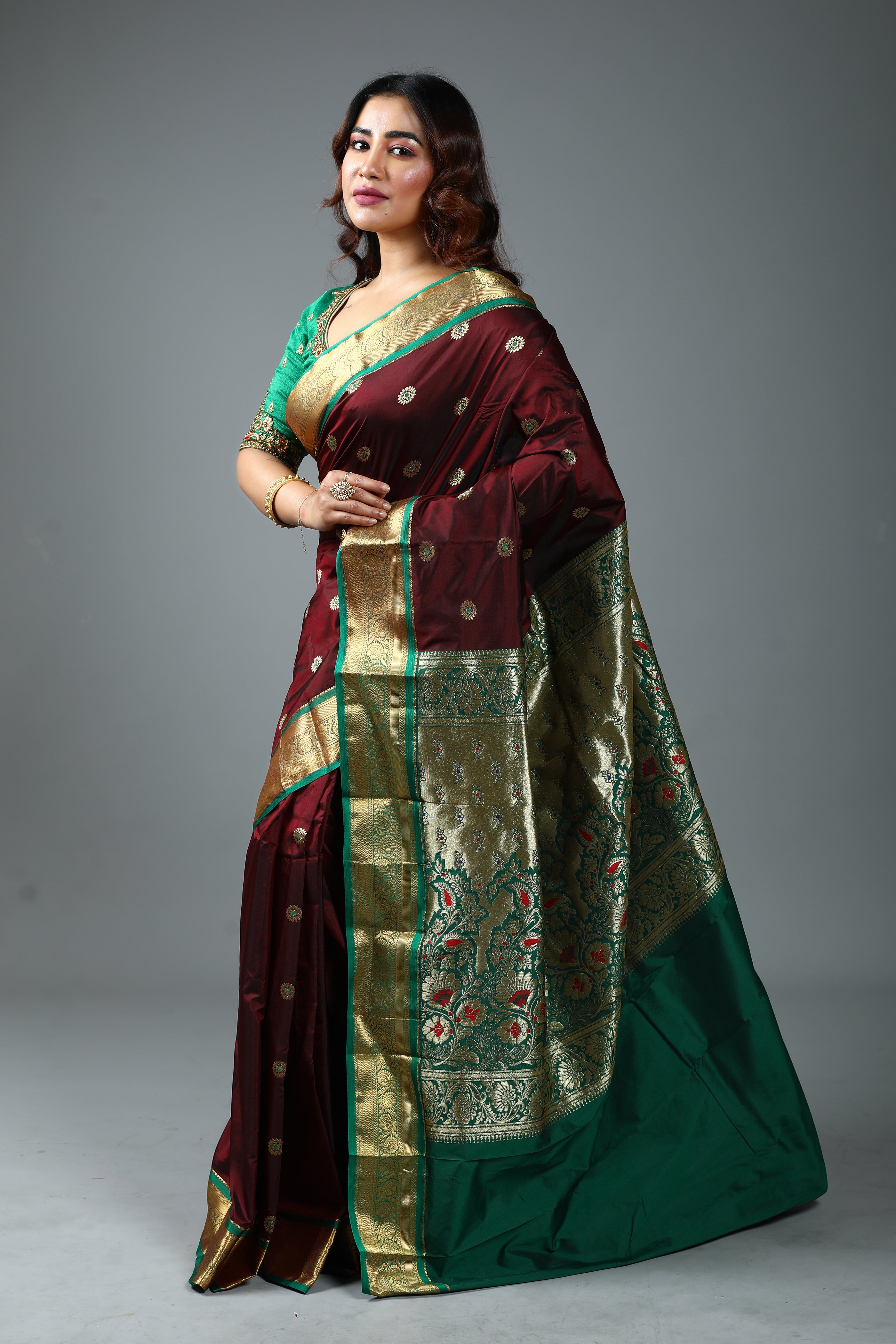 Wine Blended Kanjivaram Silk Saree