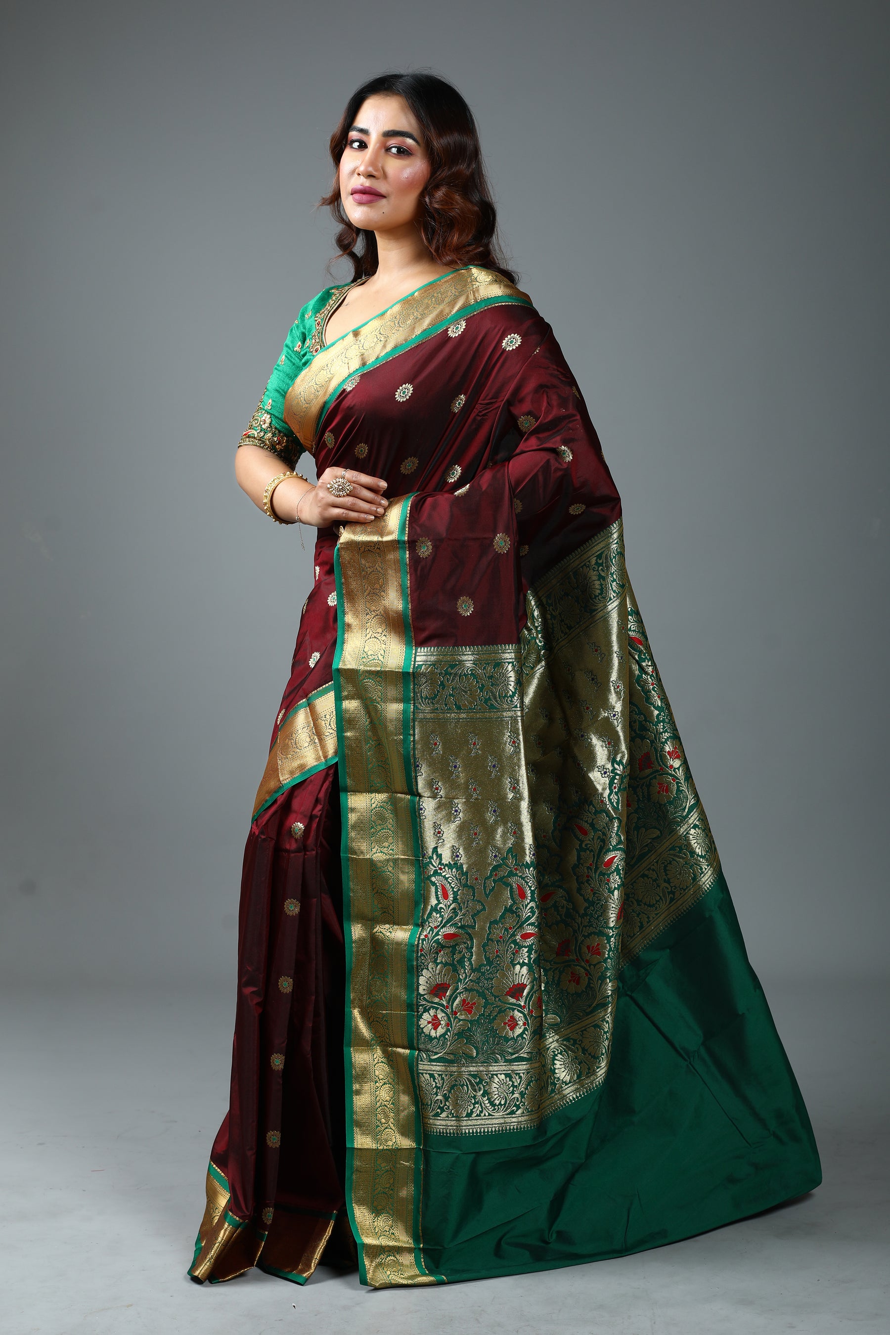 Wine Blended Kanjivaram Silk Saree