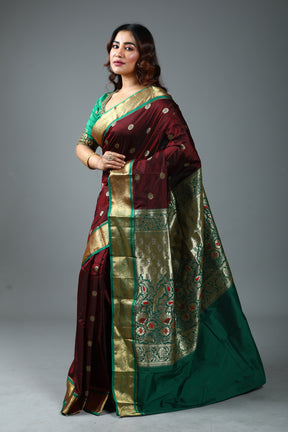 Wine Blended Kanjivaram Silk Saree