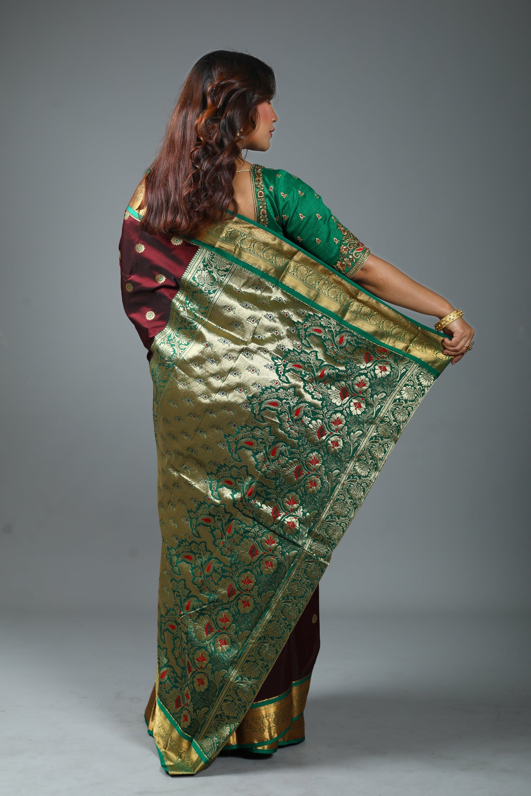 Wine Blended Kanjivaram Silk Saree