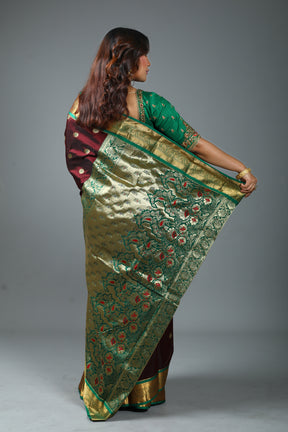 Wine Blended Kanjivaram Silk Saree