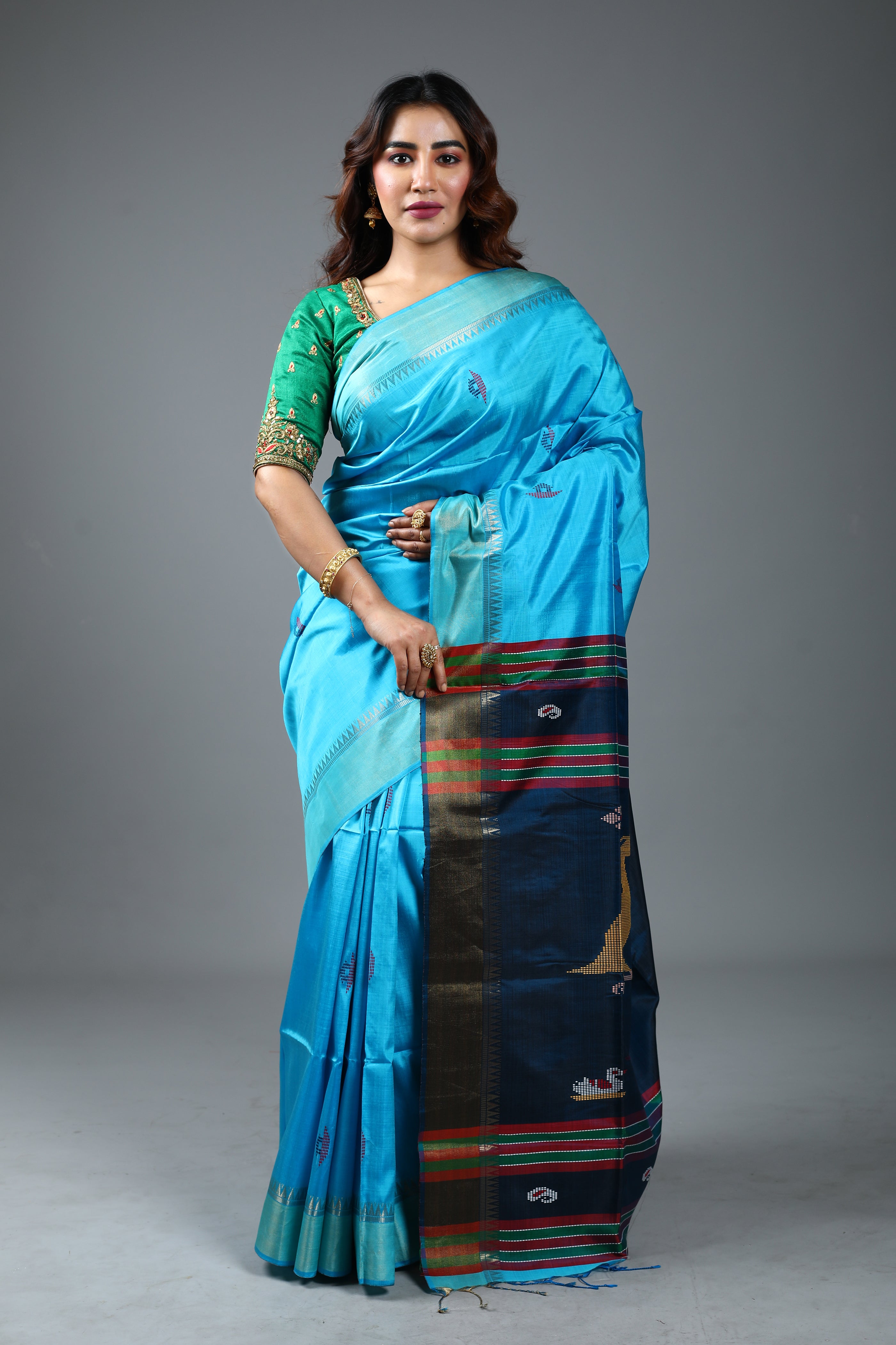 Sky Blue Pure Handloom Silk Saree