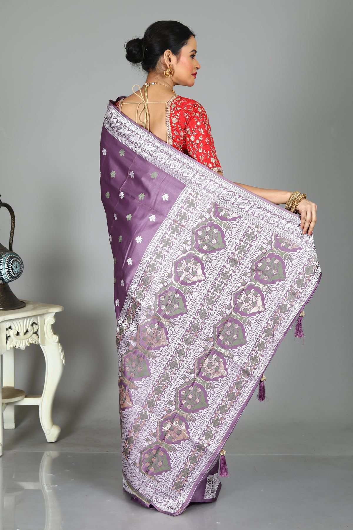 Lavender Blended Satin Silk Saree