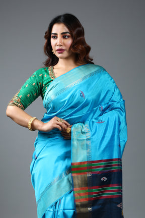 Sky Blue Pure Handloom Silk Saree