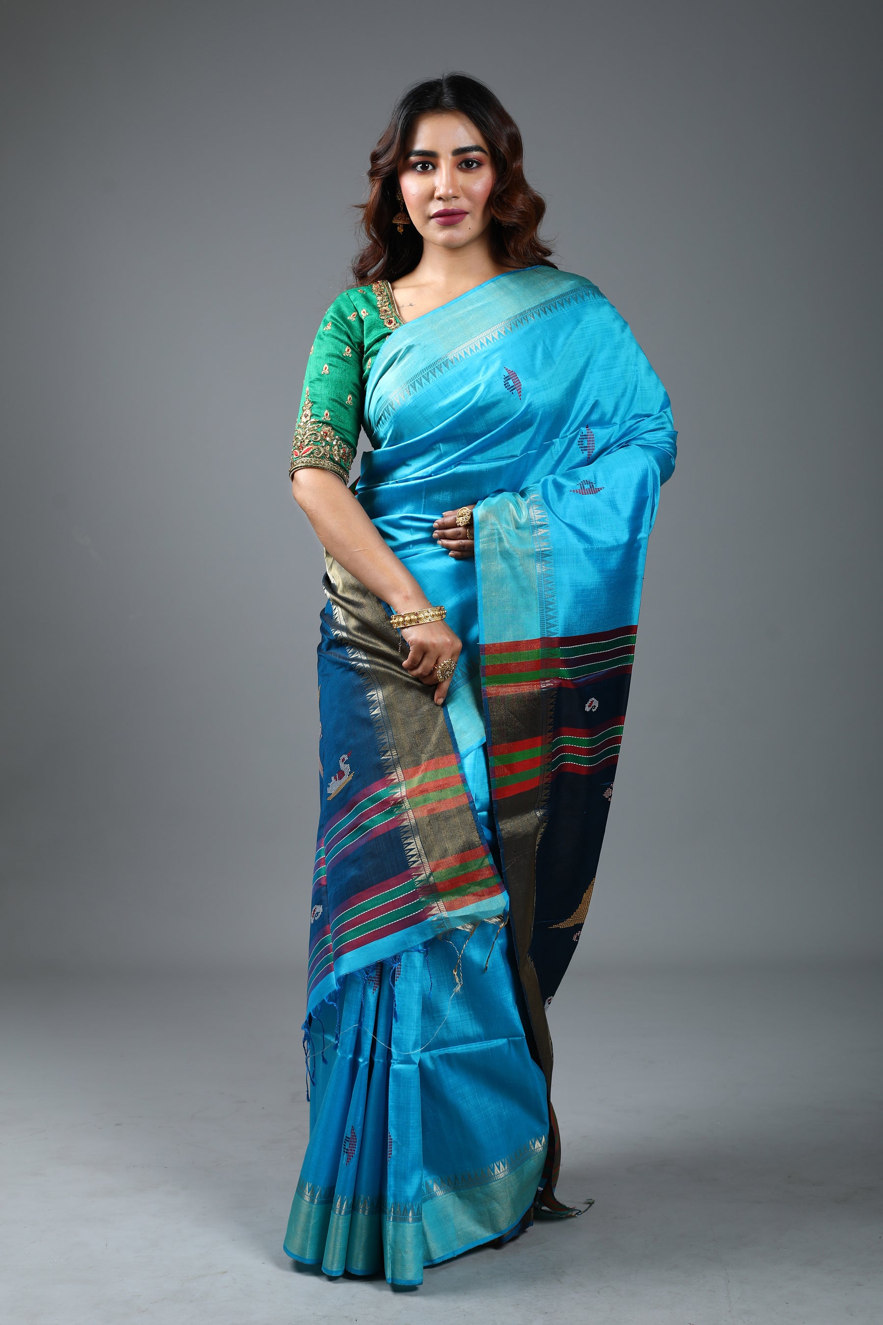 Sky Blue Pure Handloom Silk Saree