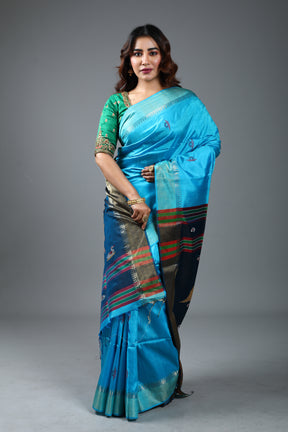 Sky Blue Pure Handloom Silk Saree