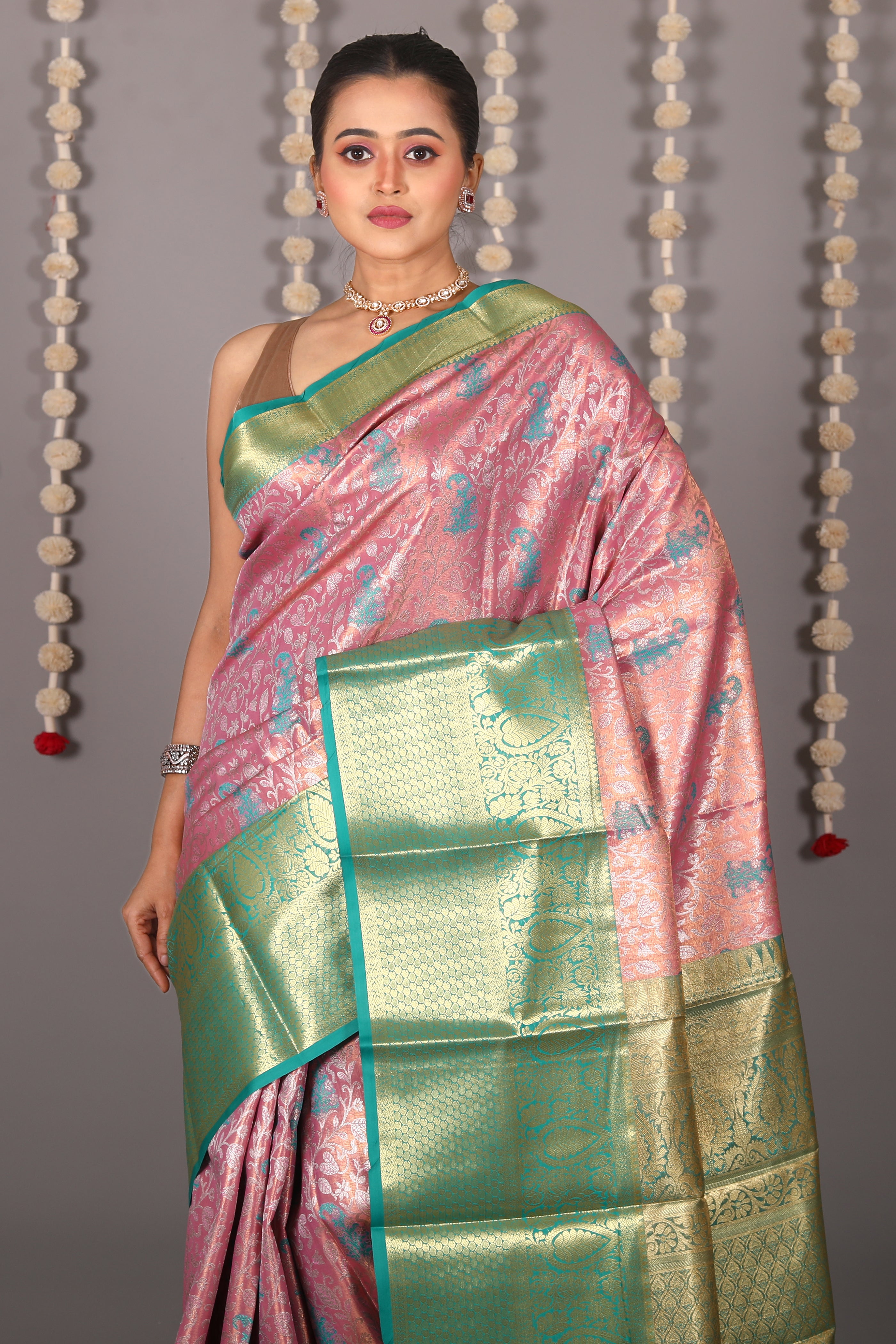 Pink Blended Tissue Kanjivaram Saree - Keya Seth Exclusive