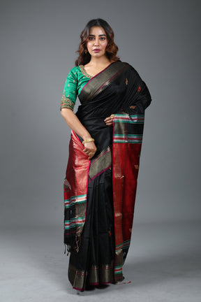 Black Pure Handloom Silk Saree